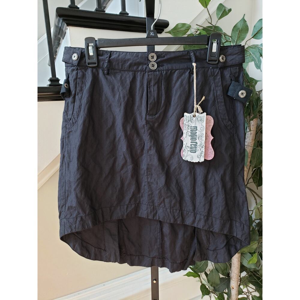 Monoreno A-Line Skirt Womens Medium Black‎ Solid High Low Vent Back Dual Button